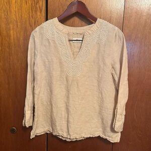 Vineyard Vines Cream Tan linen cotton Beaded Tunic Blouse size extra small